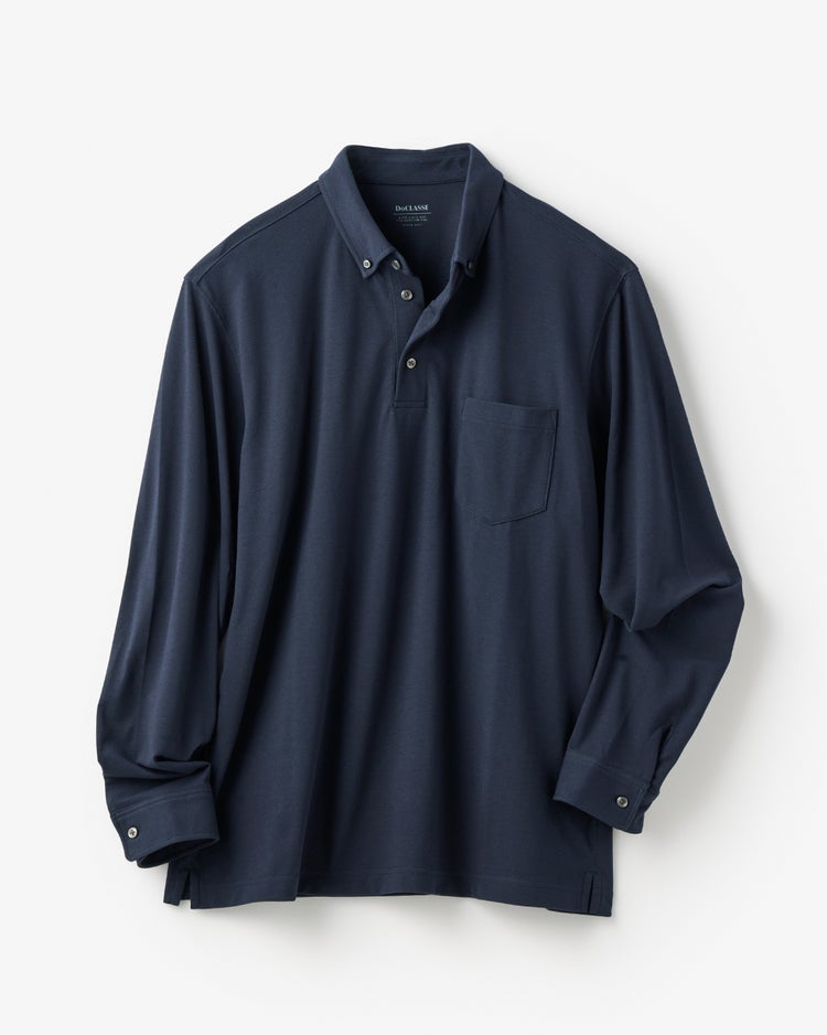 台衿付き速乾ビズポロ長袖 詳細画像 ネイビー 1