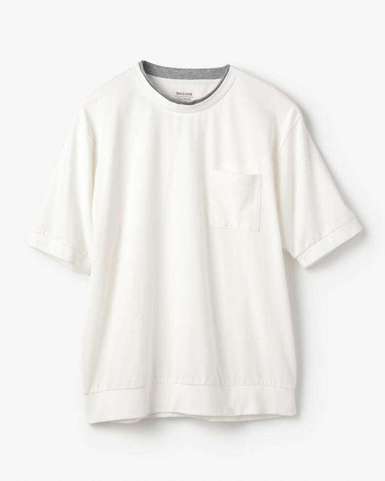 フェイクレイヤードネックドライTシャツ 詳細画像 ホワイト 1