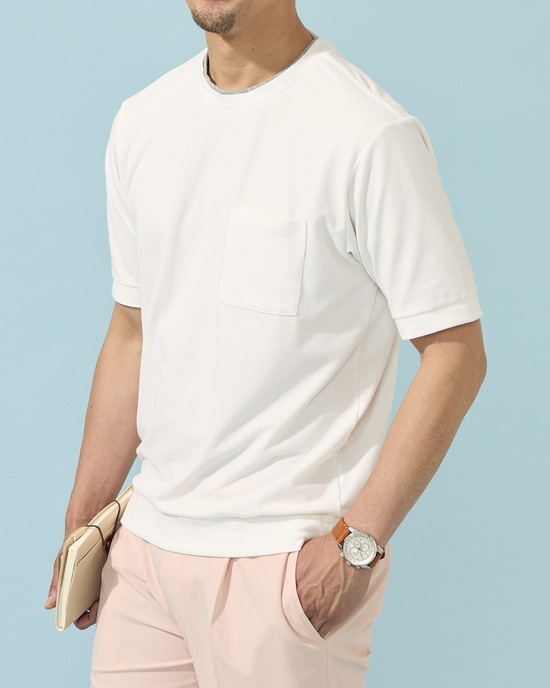 フェイクレイヤードネックドライTシャツ