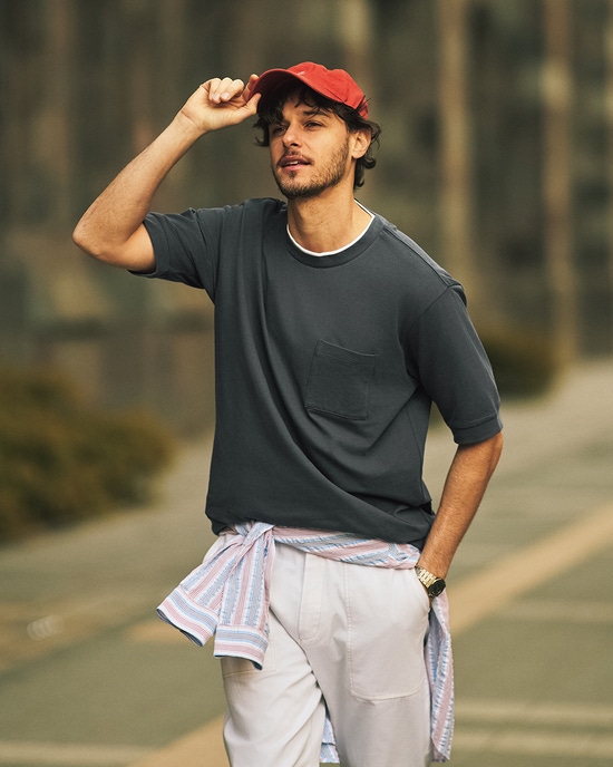 フェイクレイヤードネックドライTシャツ