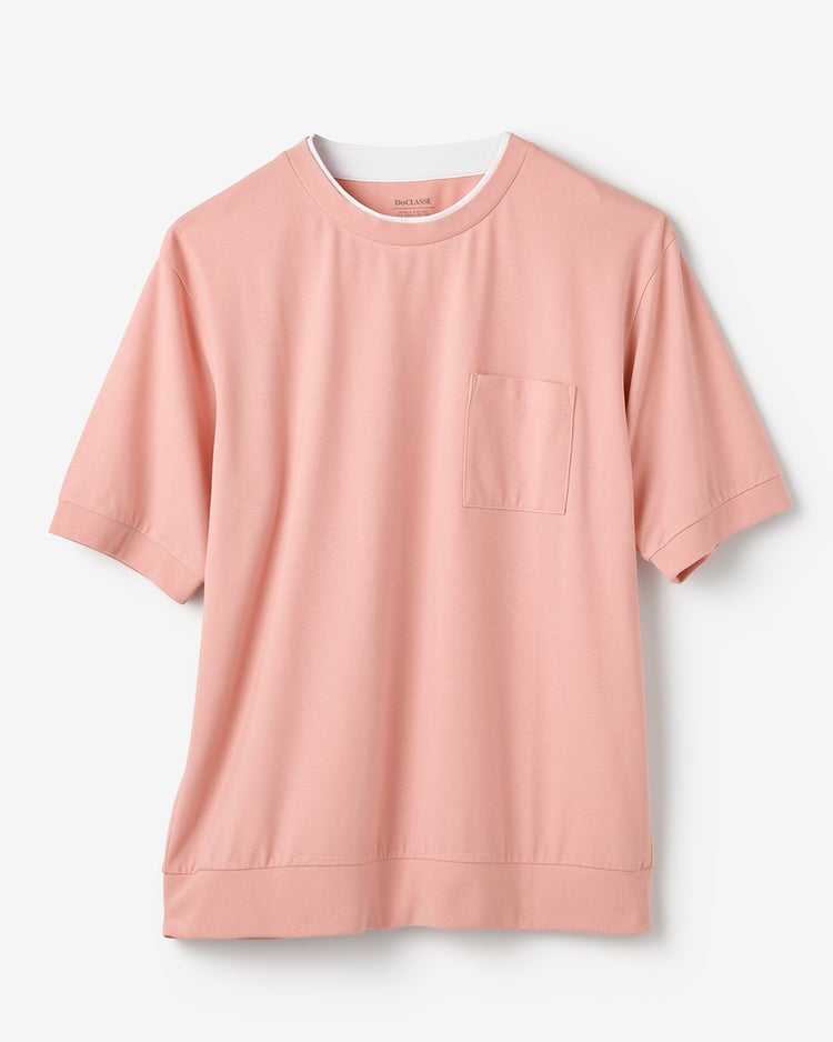 フェイクレイヤードネックドライTシャツ 詳細画像 ライトピンク 1