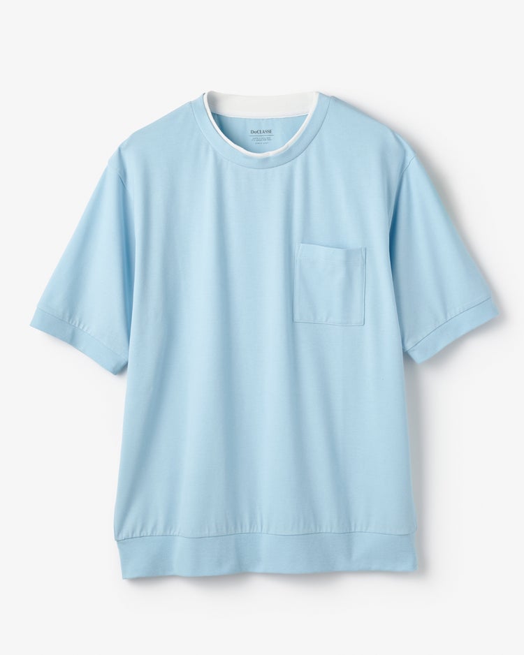 フェイクレイヤードネックドライTシャツ 詳細画像 サックス 1