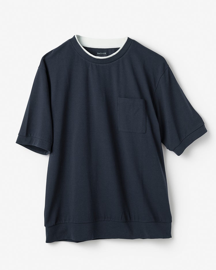 フェイクレイヤードネックドライTシャツ 詳細画像 ネイビー 1
