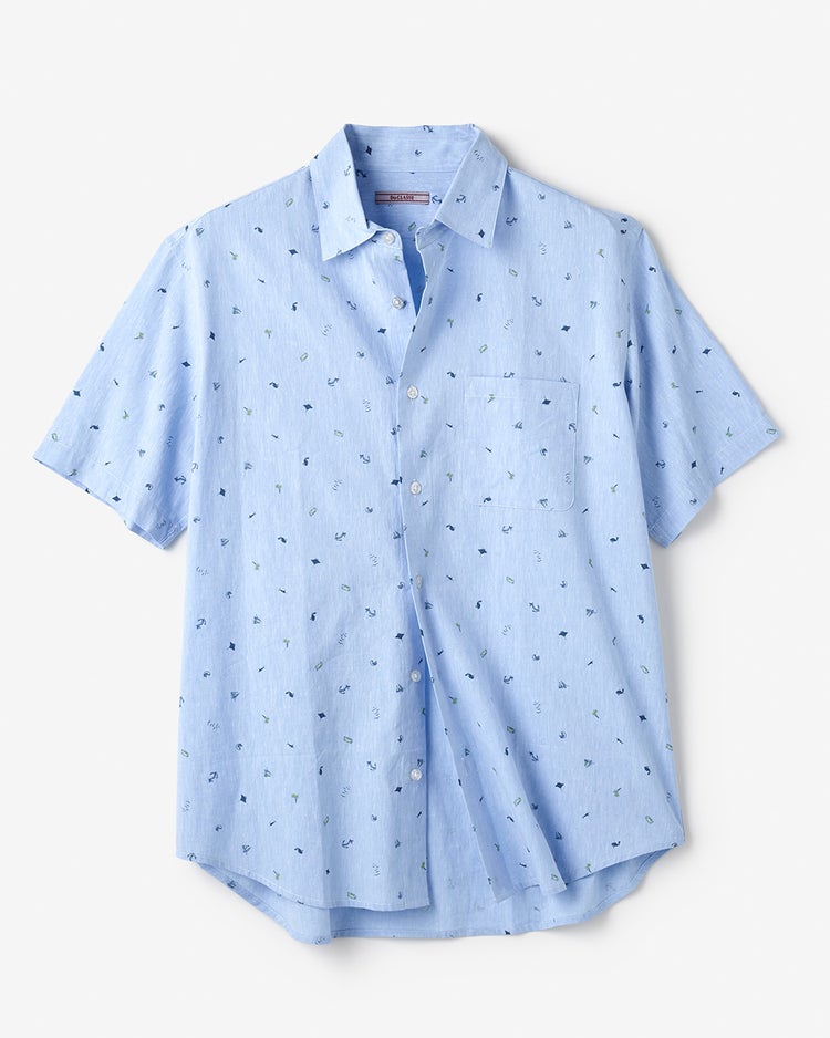 COOLMAXリネン混シャツ半袖 詳細画像 サックス・パターン 1