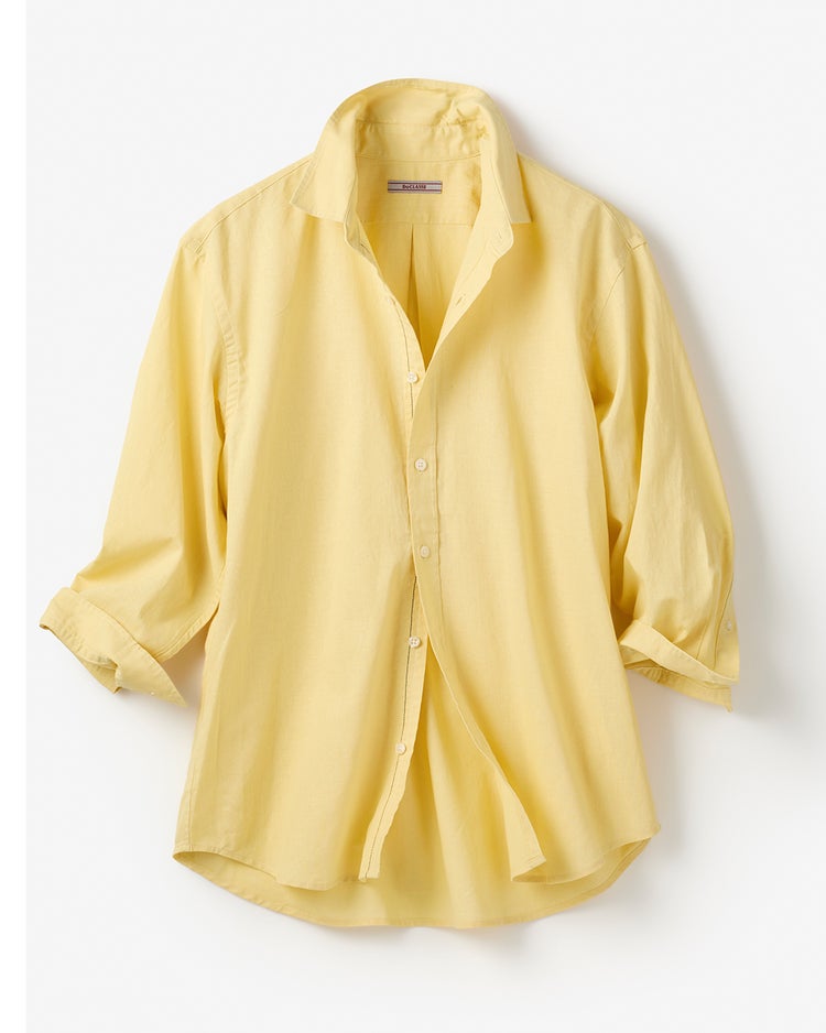 コットンリネン混ウォッシュ加工シャツ7分袖 詳細画像 ペールイエロー 1