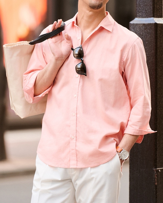 コットンリネン混ウォッシュ加工シャツ7分袖