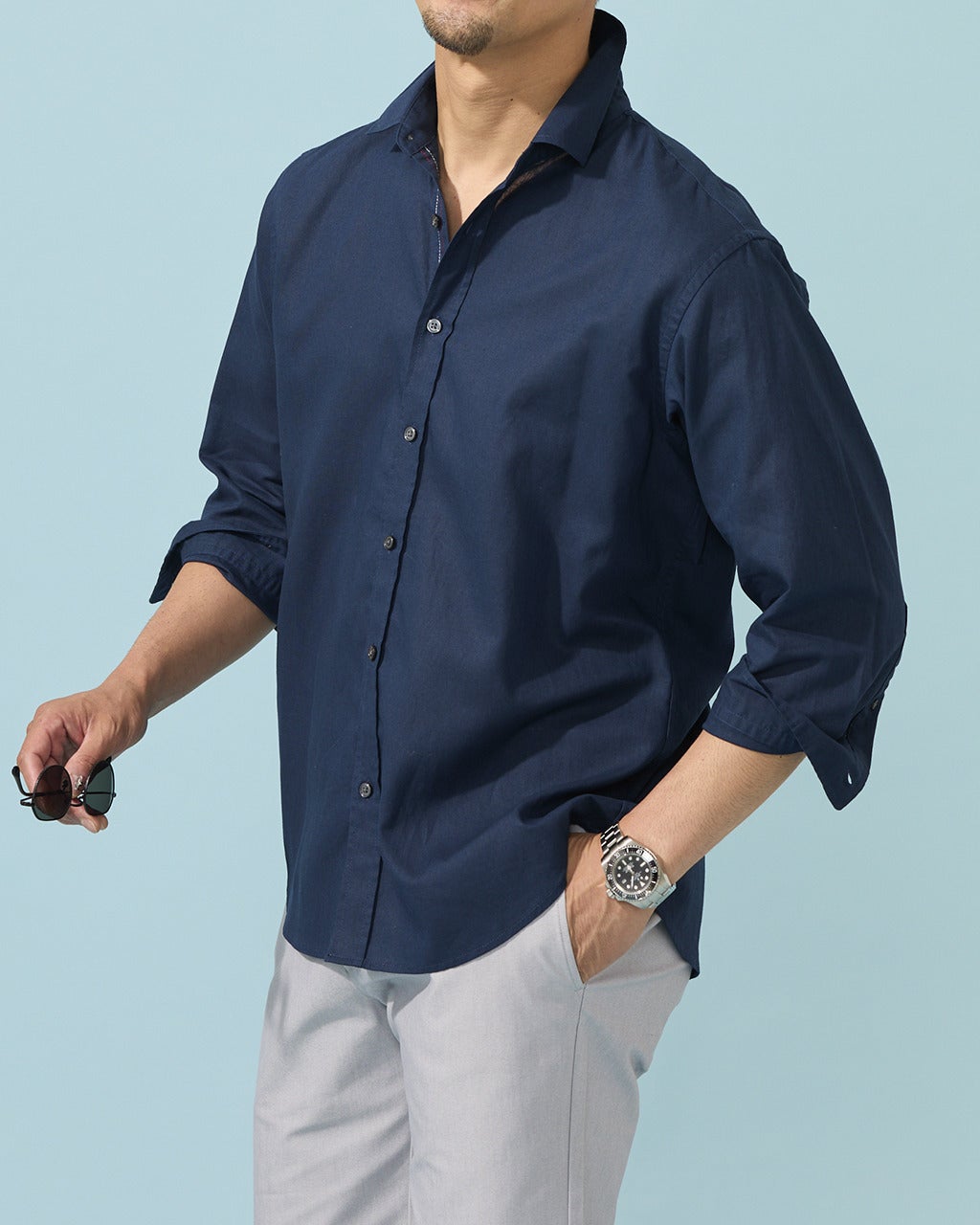 コットンリネン混ウォッシュ加工シャツ7分袖/DoCLASSE