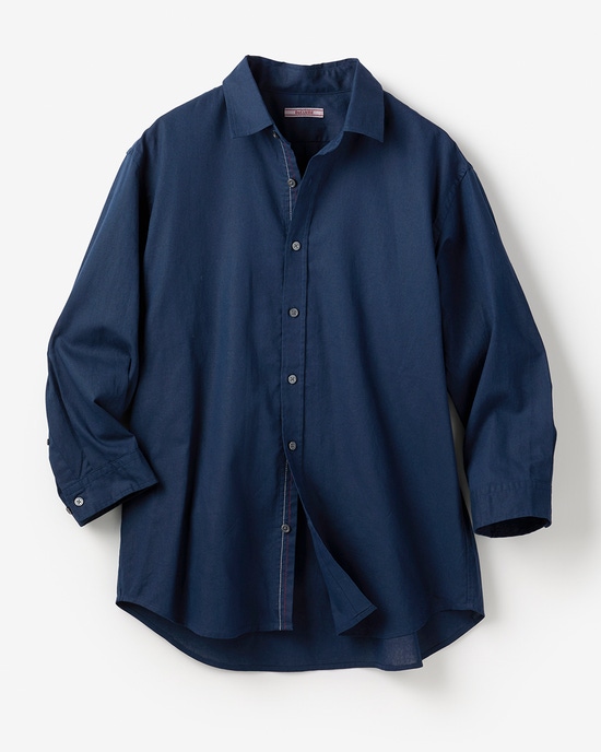 コットンリネン混ウォッシュ加工シャツ7分袖