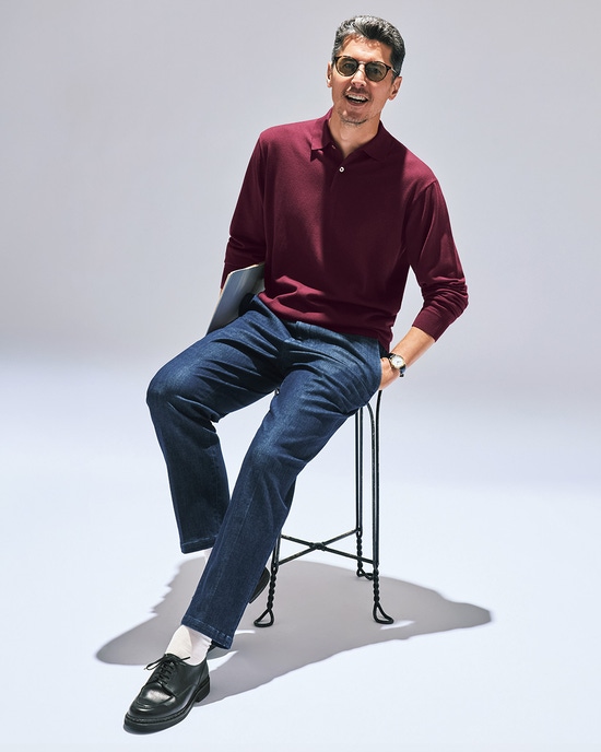 デニムストレートジャージスラックス