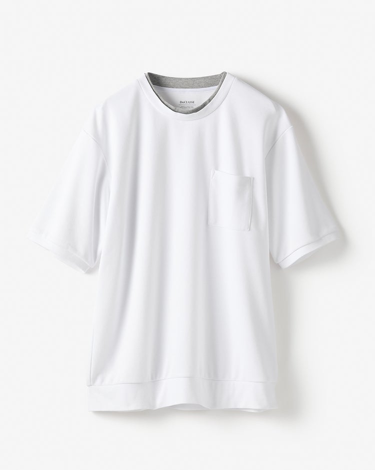 重ね着風クルーネックストレッチTシャツ 詳細画像 ホワイト 1