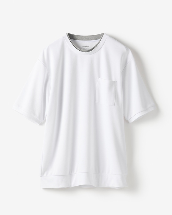 重ね着風クルーネックストレッチTシャツ