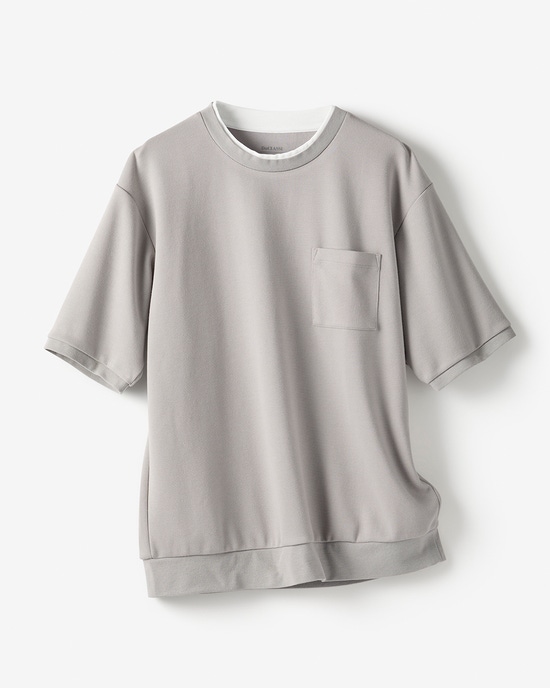 重ね着風クルーネックストレッチTシャツ