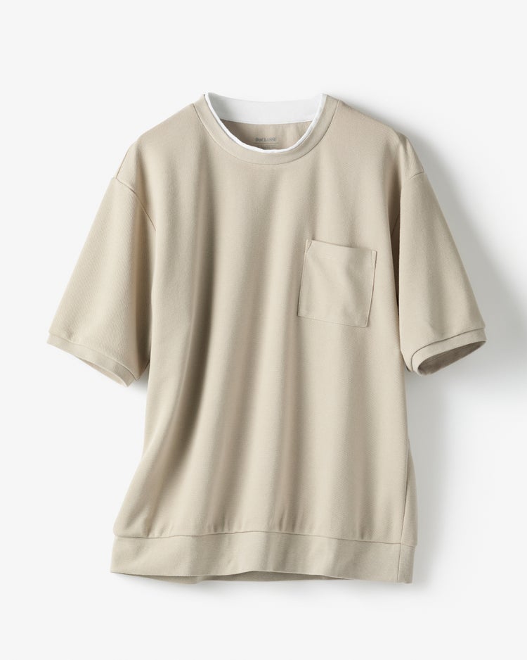 重ね着風クルーネックストレッチTシャツ 詳細画像 ベージュ 1