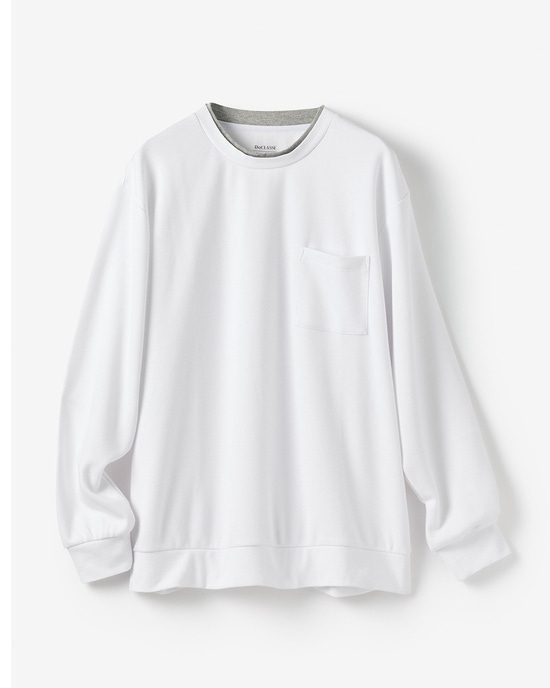 重ね着風クルーネックストレッチロングTシャツ