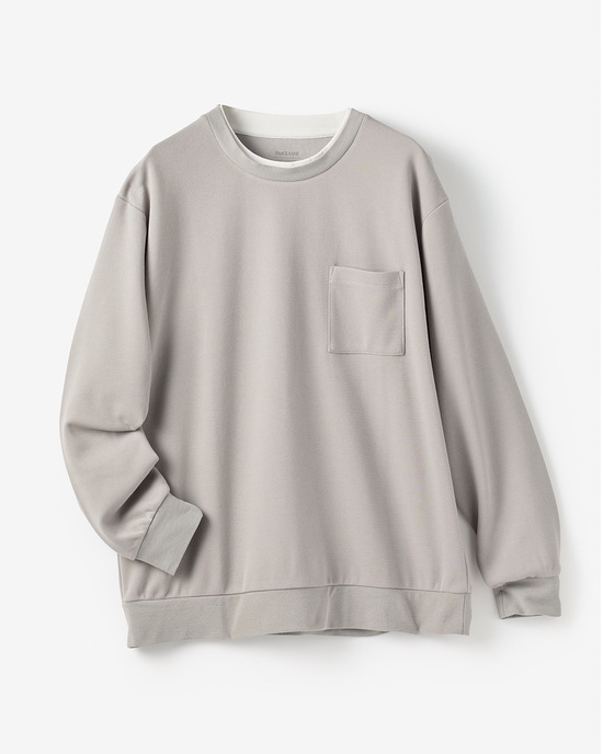 重ね着風クルーネックストレッチロングTシャツ