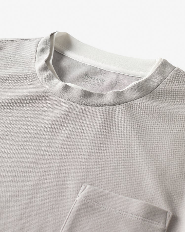 重ね着風クルーネックストレッチロングTシャツ 詳細画像 グレージュ 2