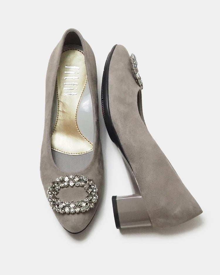 チャンキーヒールパンプニーカービジュー 詳細画像 スエードグレー 8