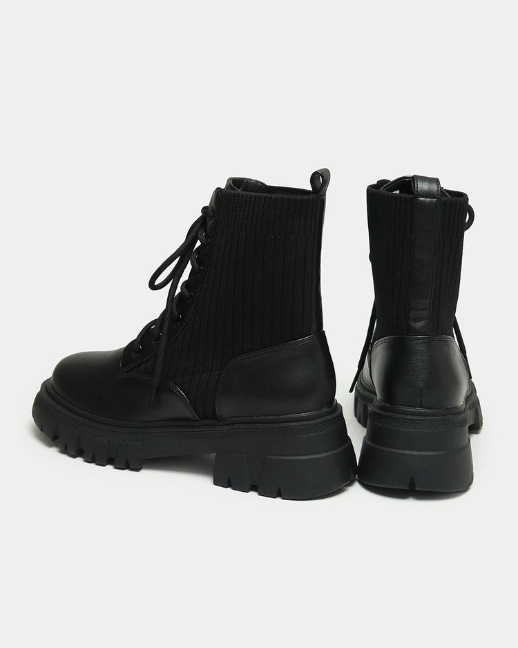 ストレッチニット使いレースアップブーツ 詳細画像 ブラック 4