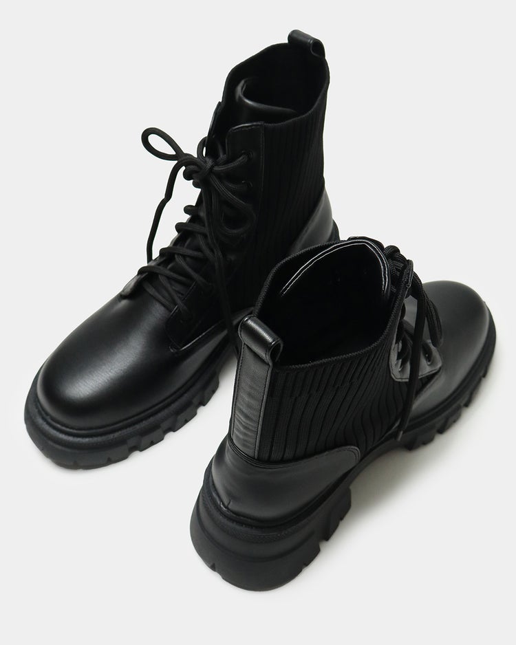 ストレッチニット使いレースアップブーツ 詳細画像 ブラック 8