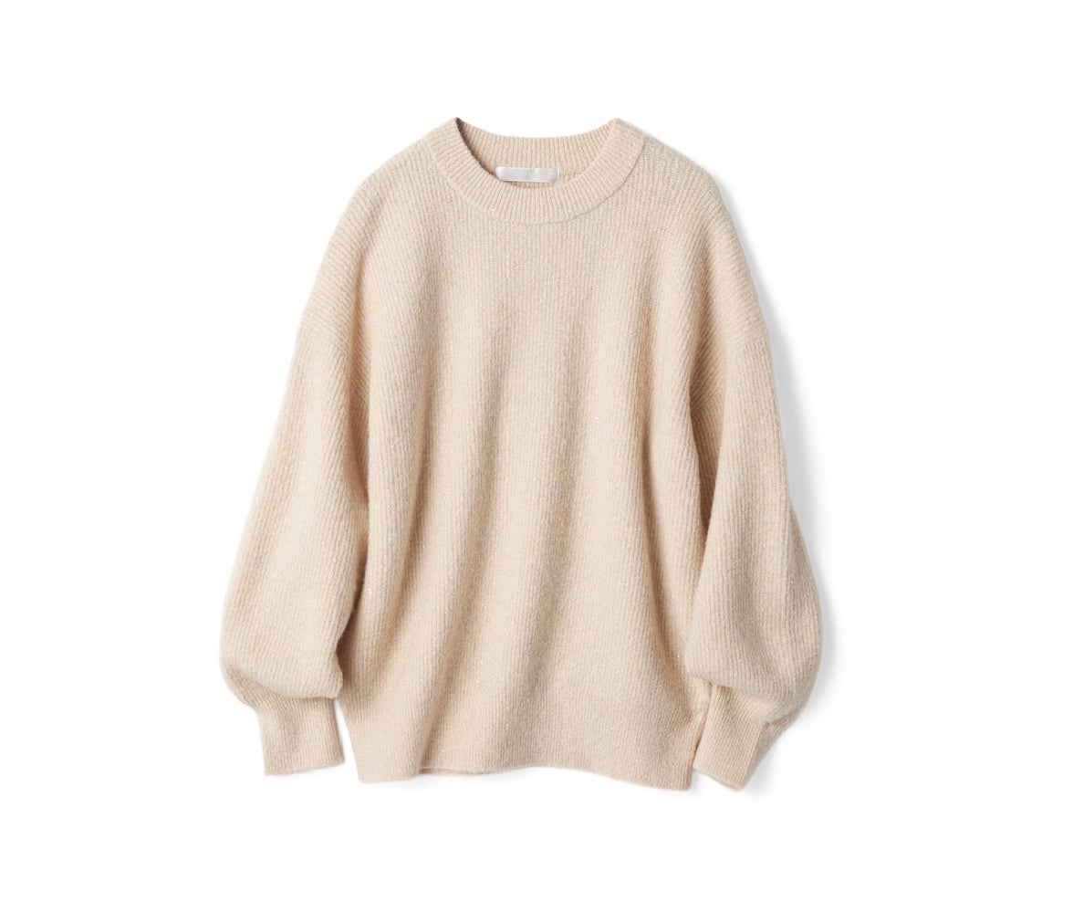 ラメ糸スパンコールニット・片畦クルーネック シャンパン