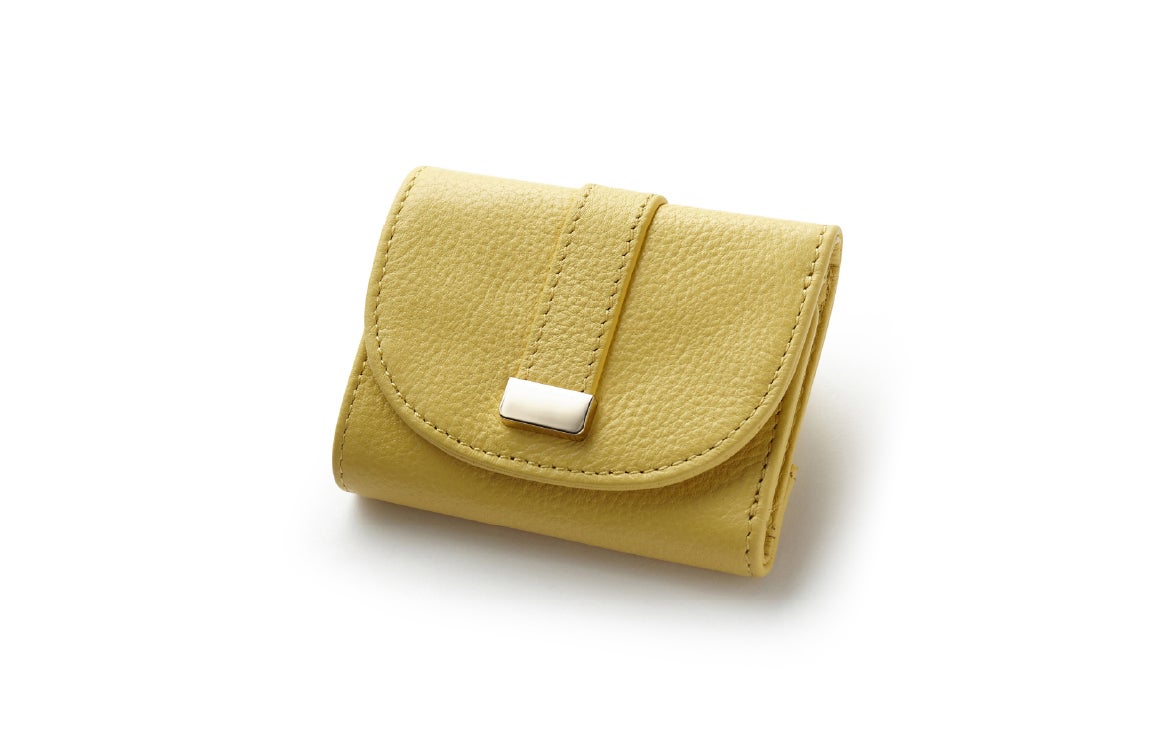 本革・三つ折りコンパクトウォレット ライトイエロー
