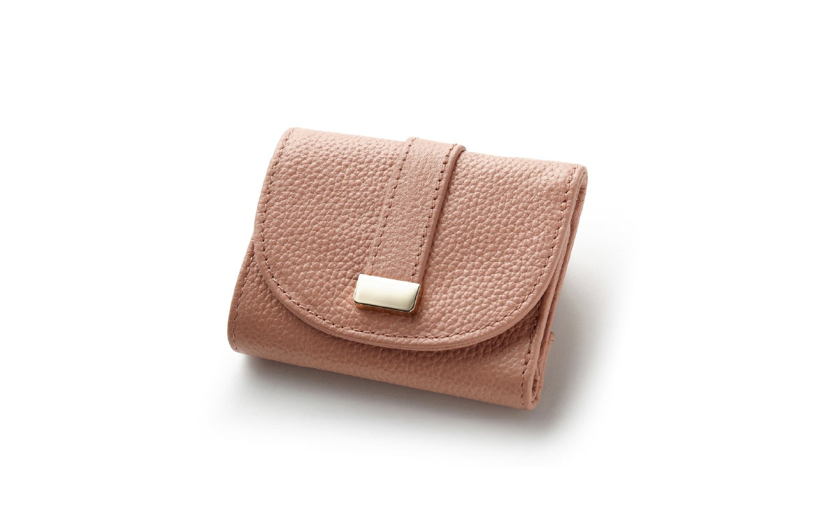 本革・三つ折りコンパクトウォレット ライトピンク