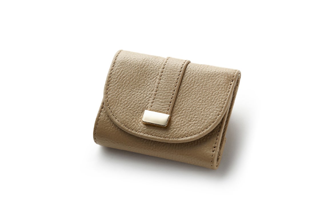 本革・三つ折りコンパクトウォレット トープ