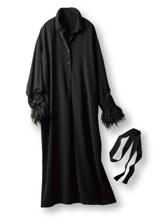 ウールライクストレッチ・２WAY袖ワンピース