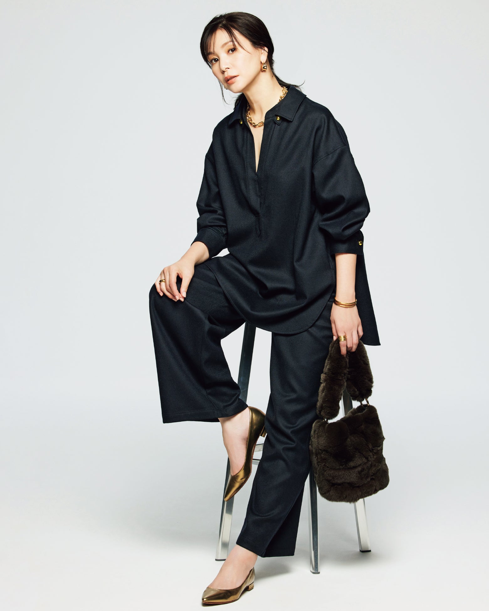 高密度フラノ・スキッパーブラウス