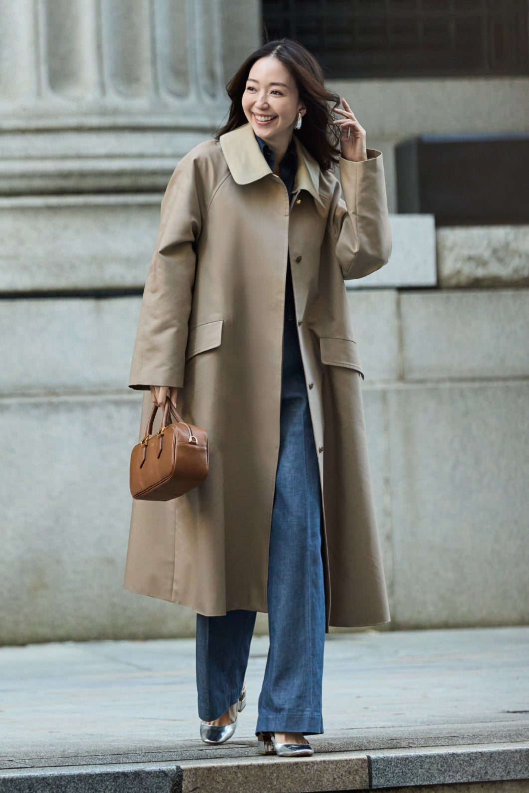 高密度ダブルクロス・ステンカラーコート