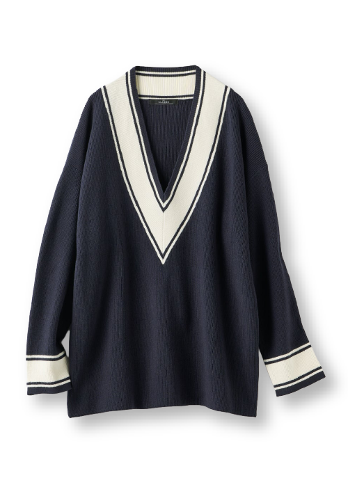 コットン混・配色Vネックセーター