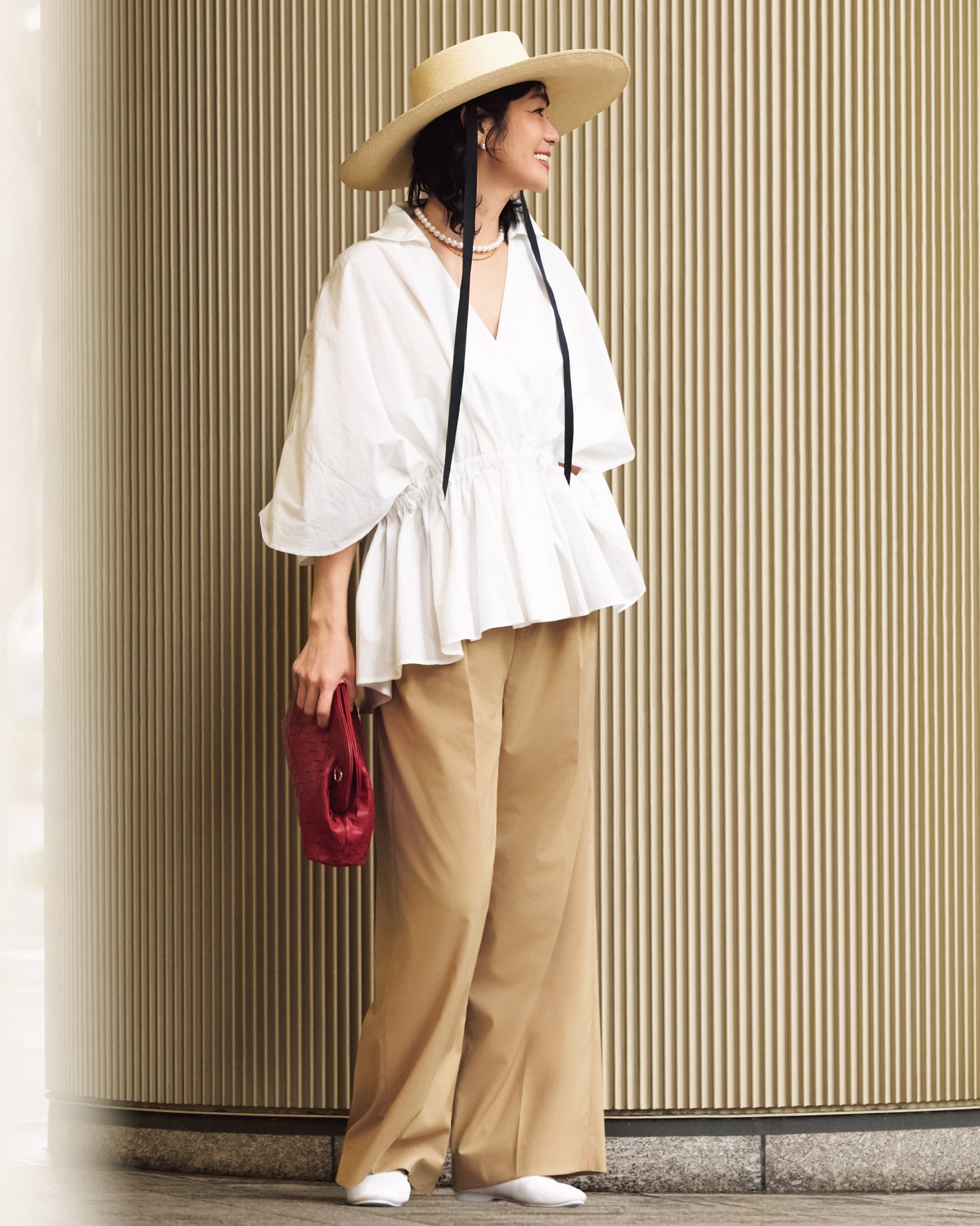 コットン混・カシュクールブラウス