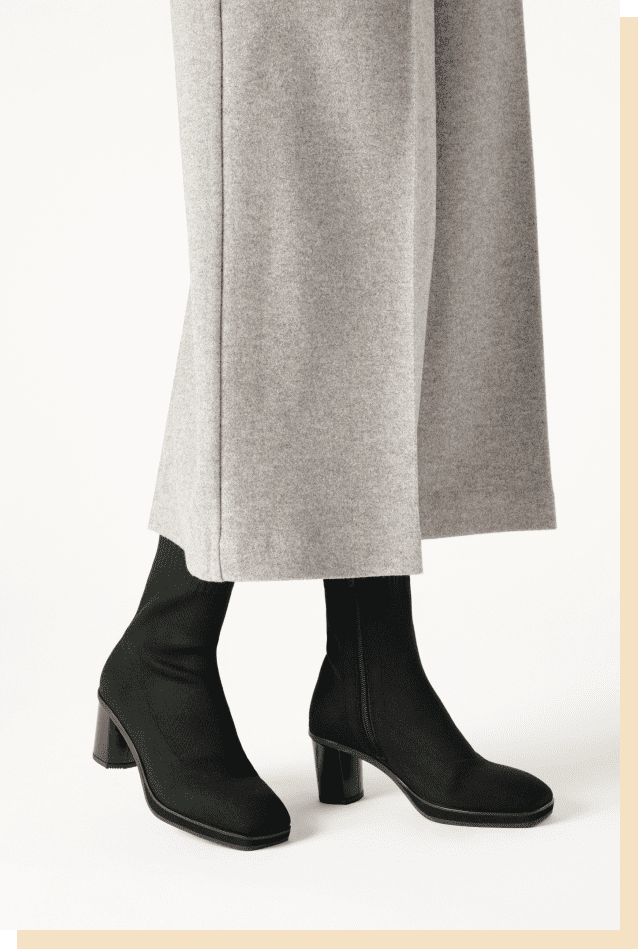 撥水ニットフレックスヒールスクエアトゥブーツ