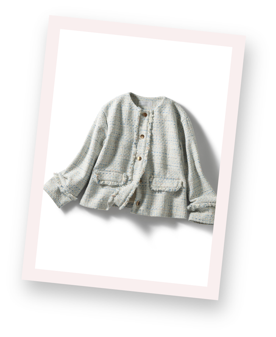 フリンジツイード・ノーカラージャケット