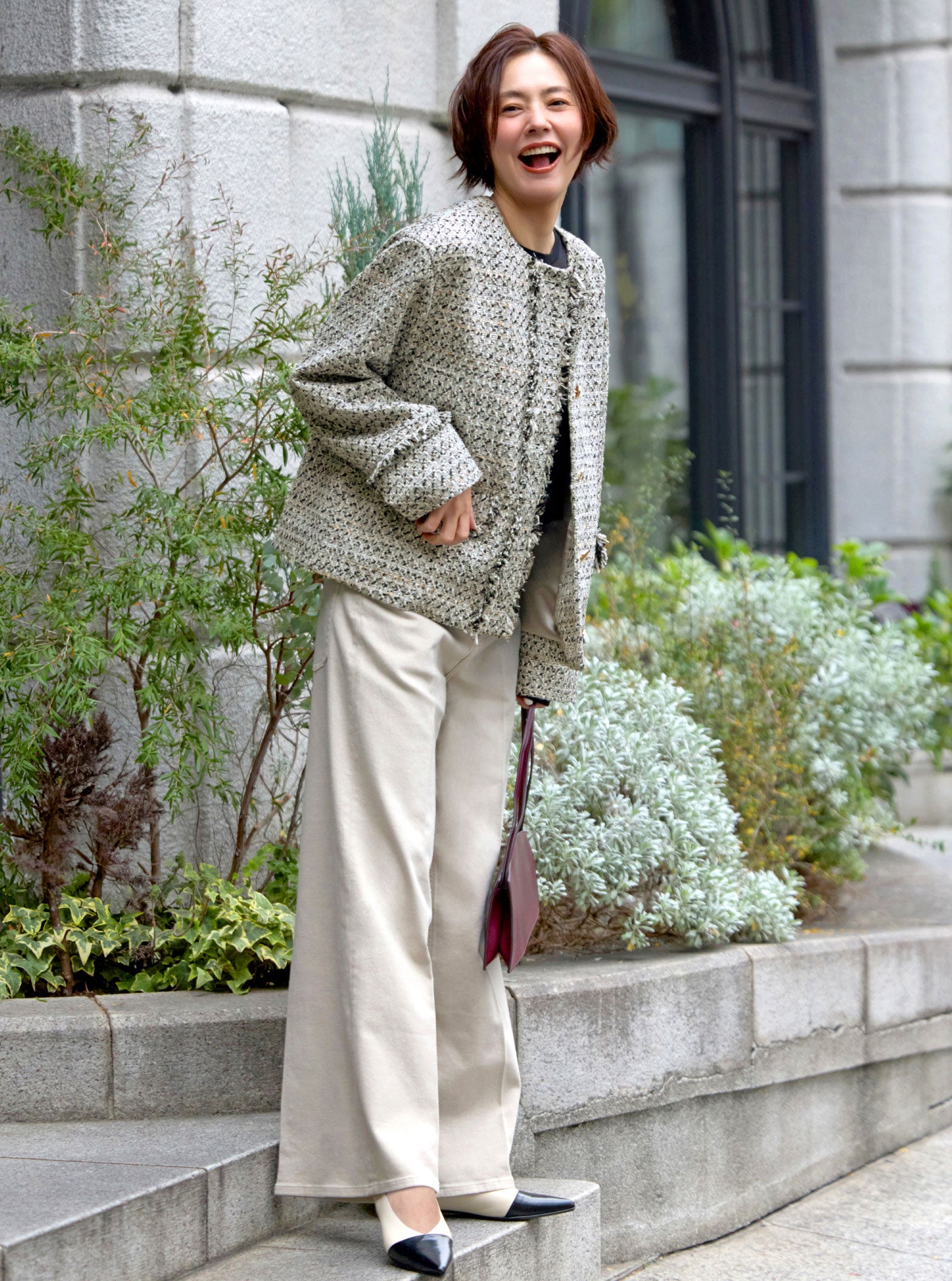 フリンジツイード・ノーカラージャケット