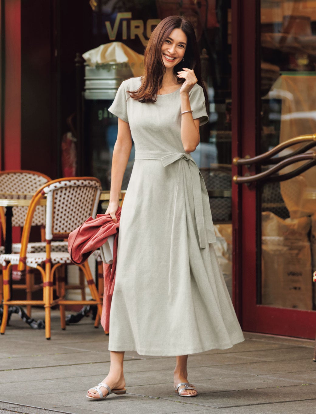 リネン混ストレッチ・アシメタックワンピース