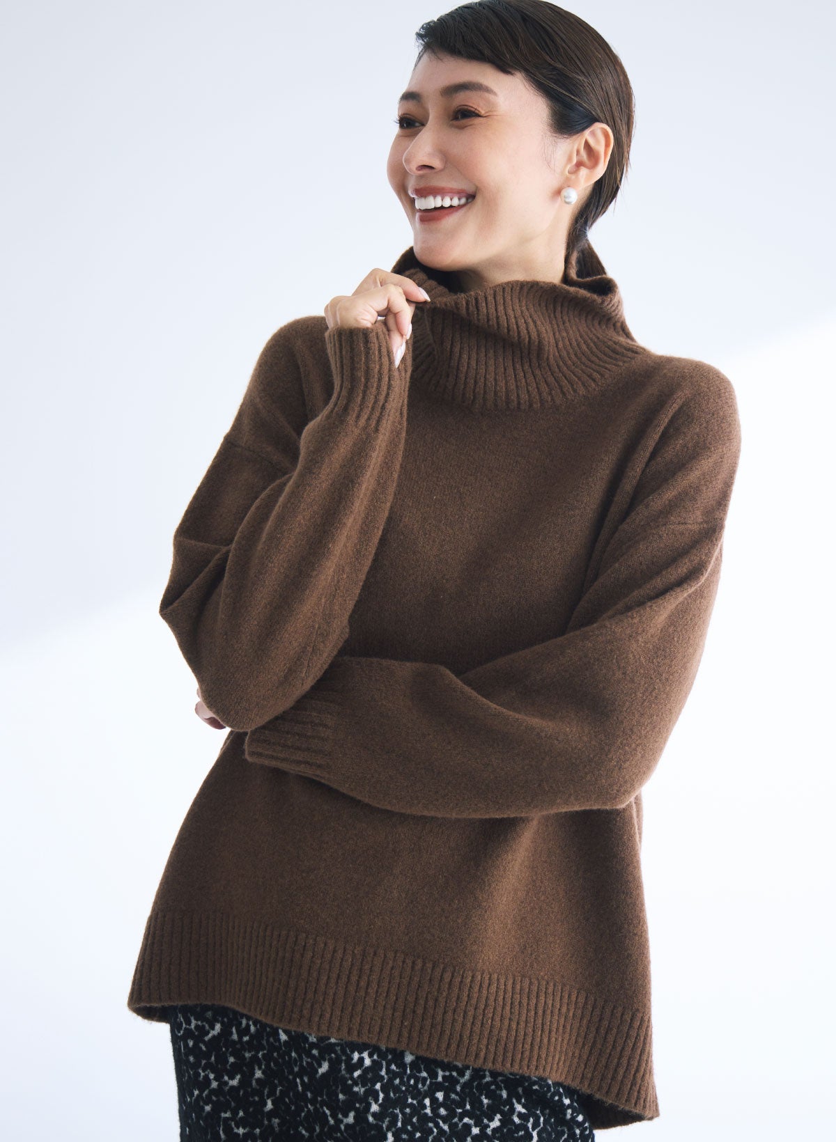 ウール混タム・タートルネックロングニット