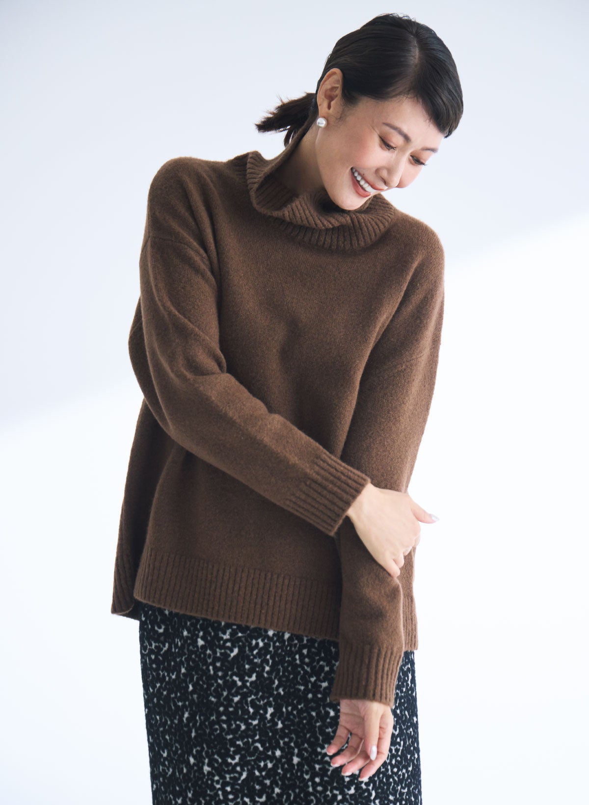 ウール混タム・タートルネックロングニット